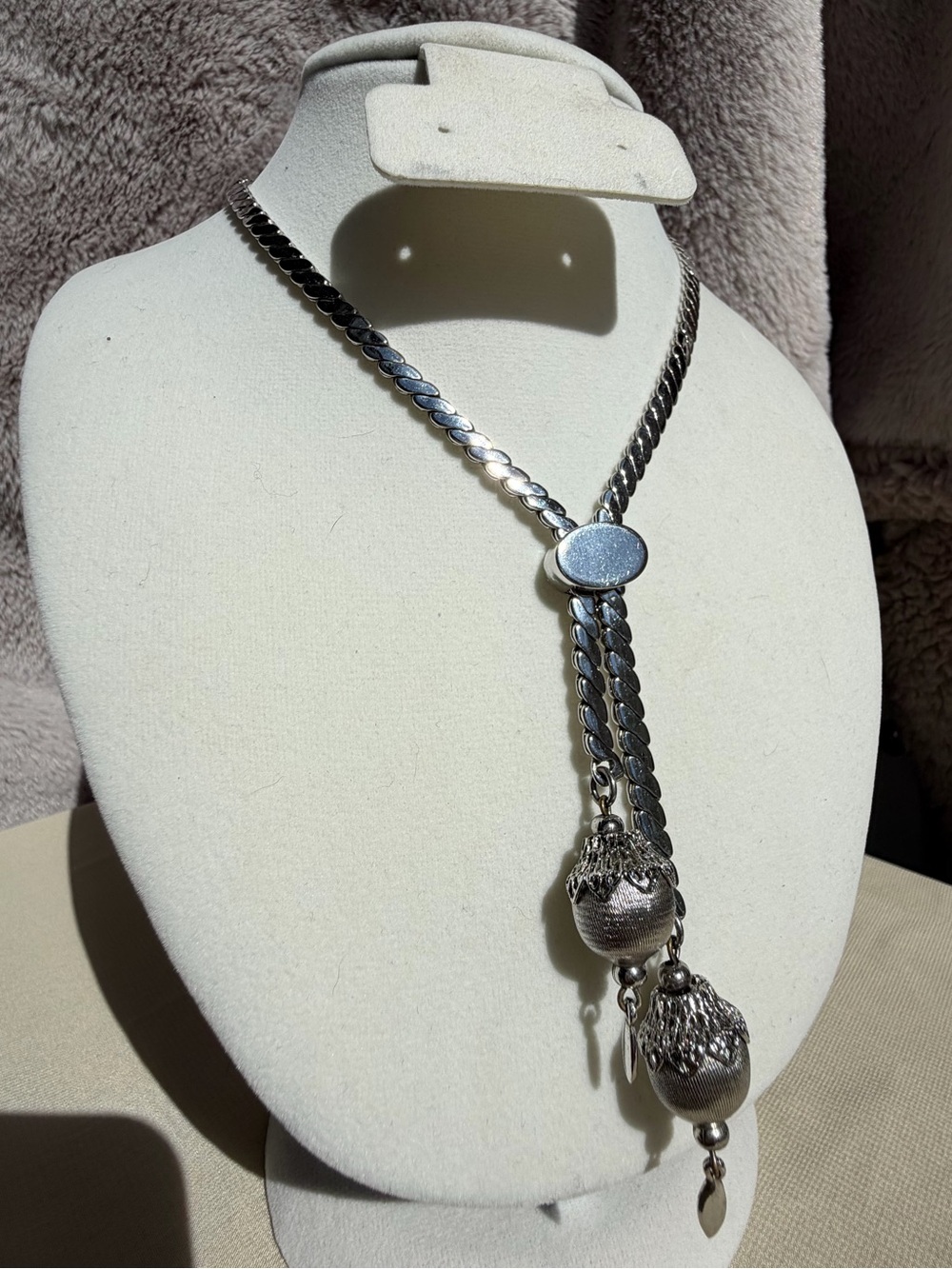 Vintage Monet 1961 Bolero Silver Tone Adjustable Lariat Bolo Tassel Necklace